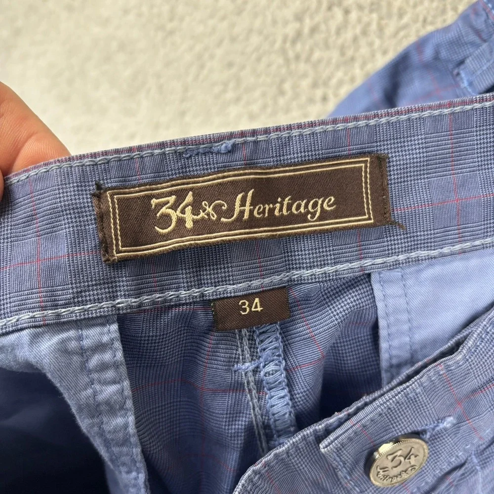 34 Heritage Shorts Mens 34 Blue Windowpane Golf Preppy Stretch Chino‎